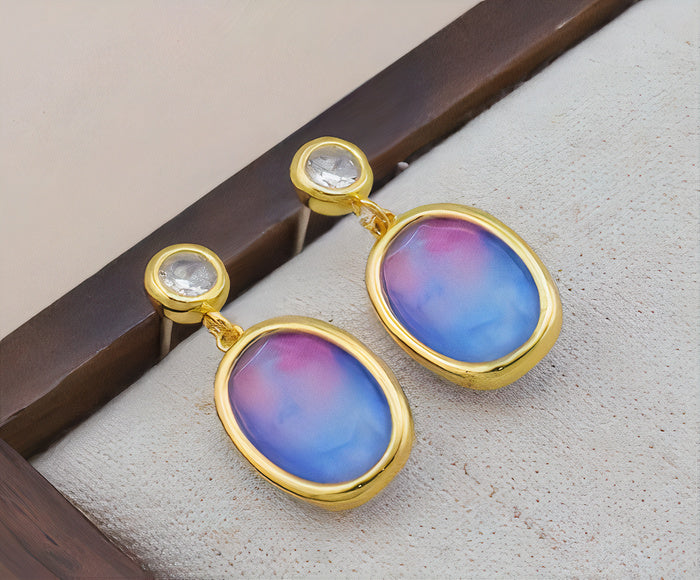 Blue Inlaid Stone Pearl Earrings