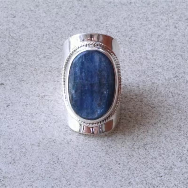 Vintage Blue Inlaid Stone Gold & Silver Ring