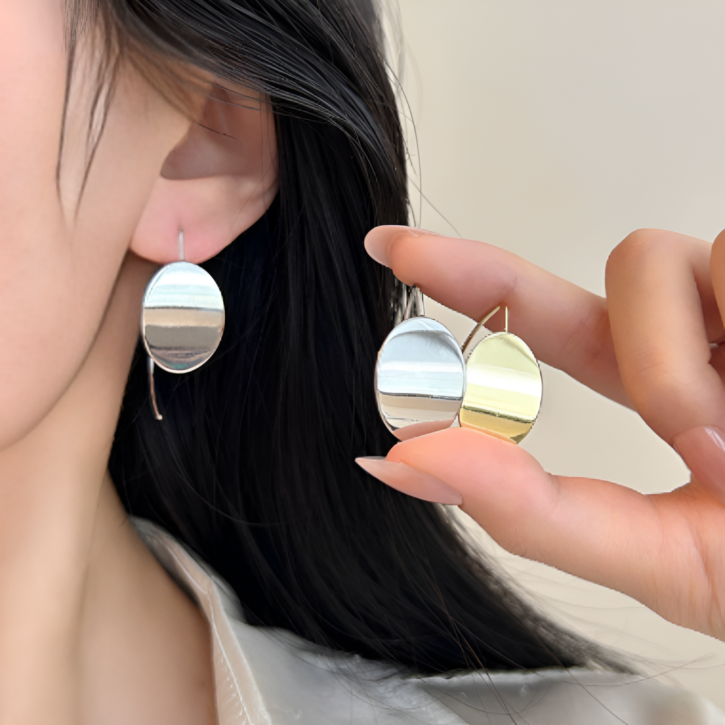 Polished Silver & Gold Earrings.