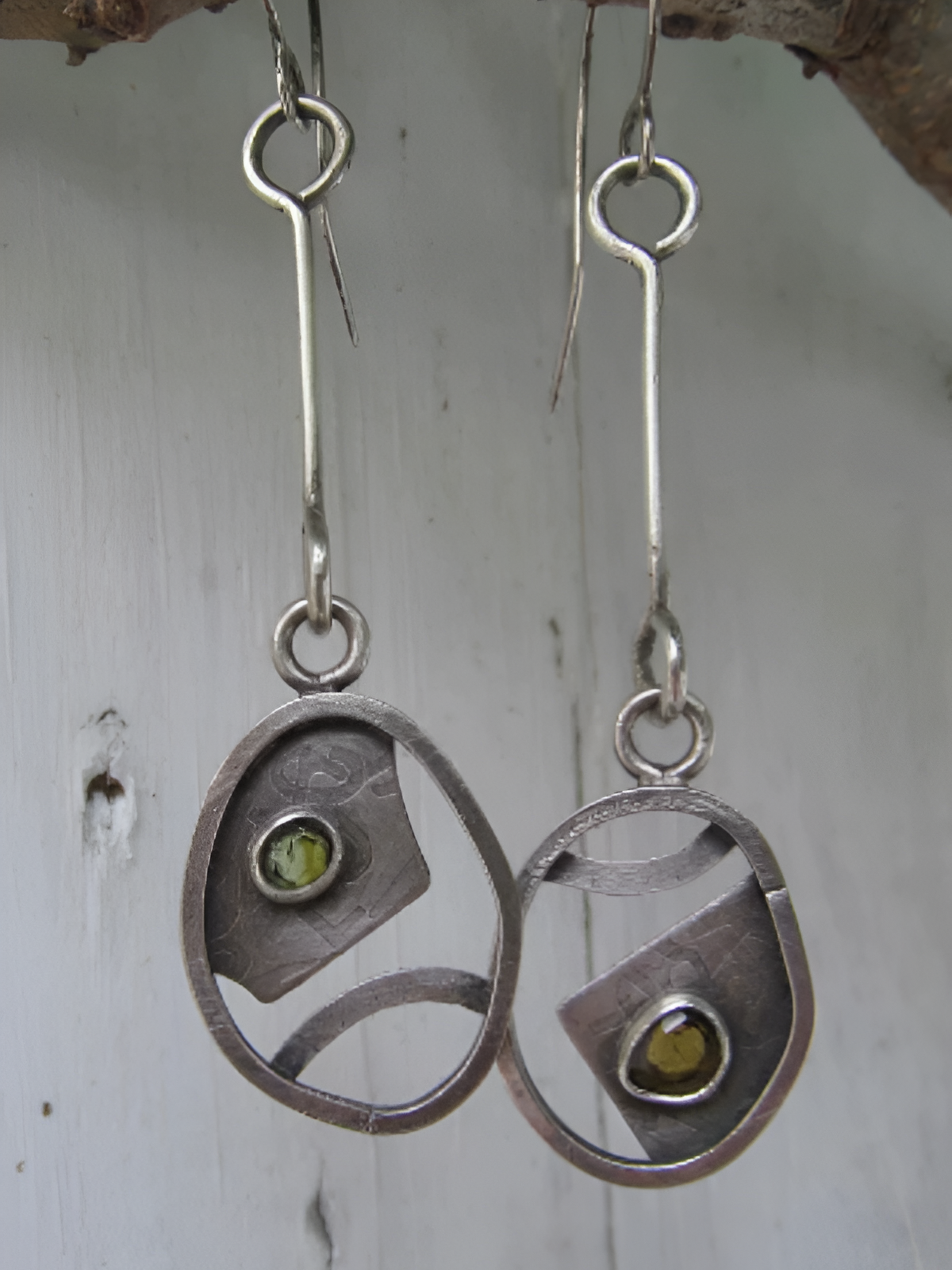 Vintage Silver Green Gemstone Earrings