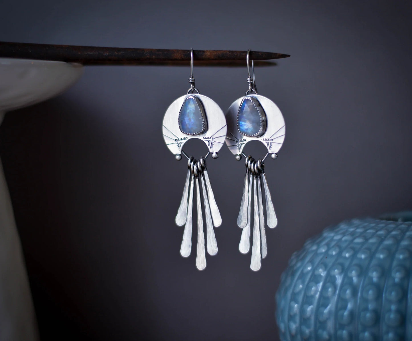 Vintage Golden Dangling Green Stone Earrings