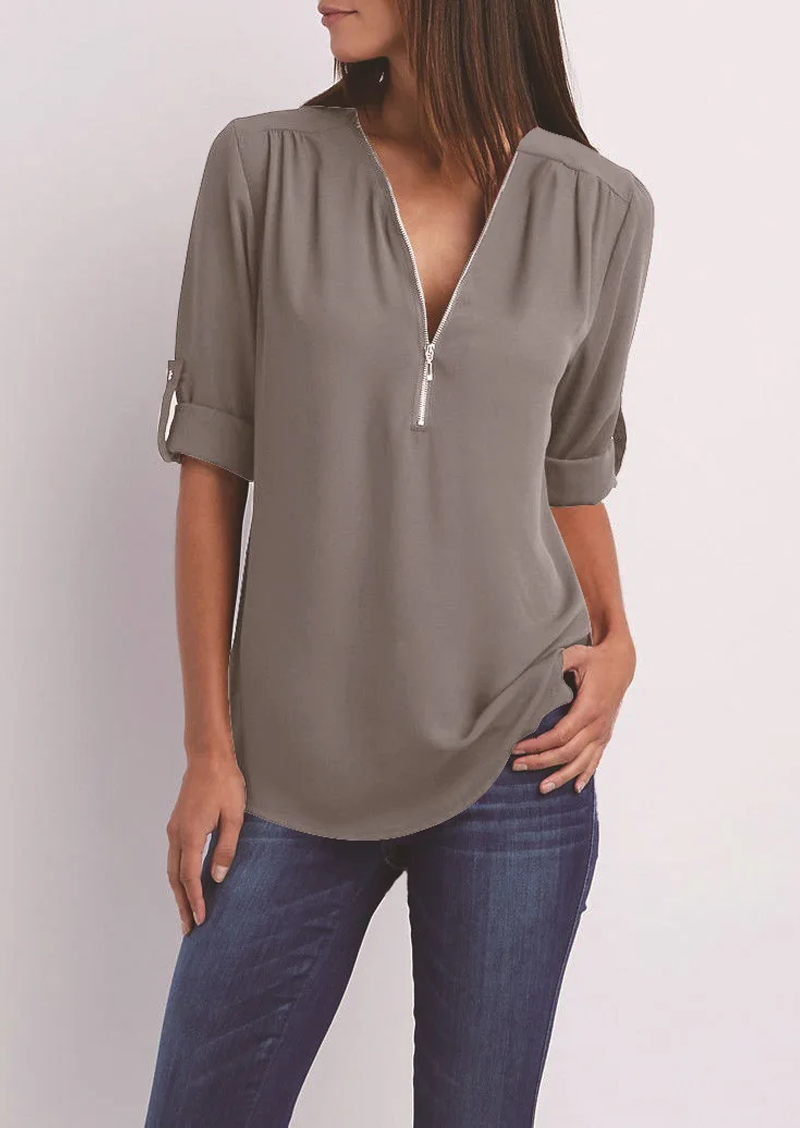 Tina - Blouse with V-neck and zip