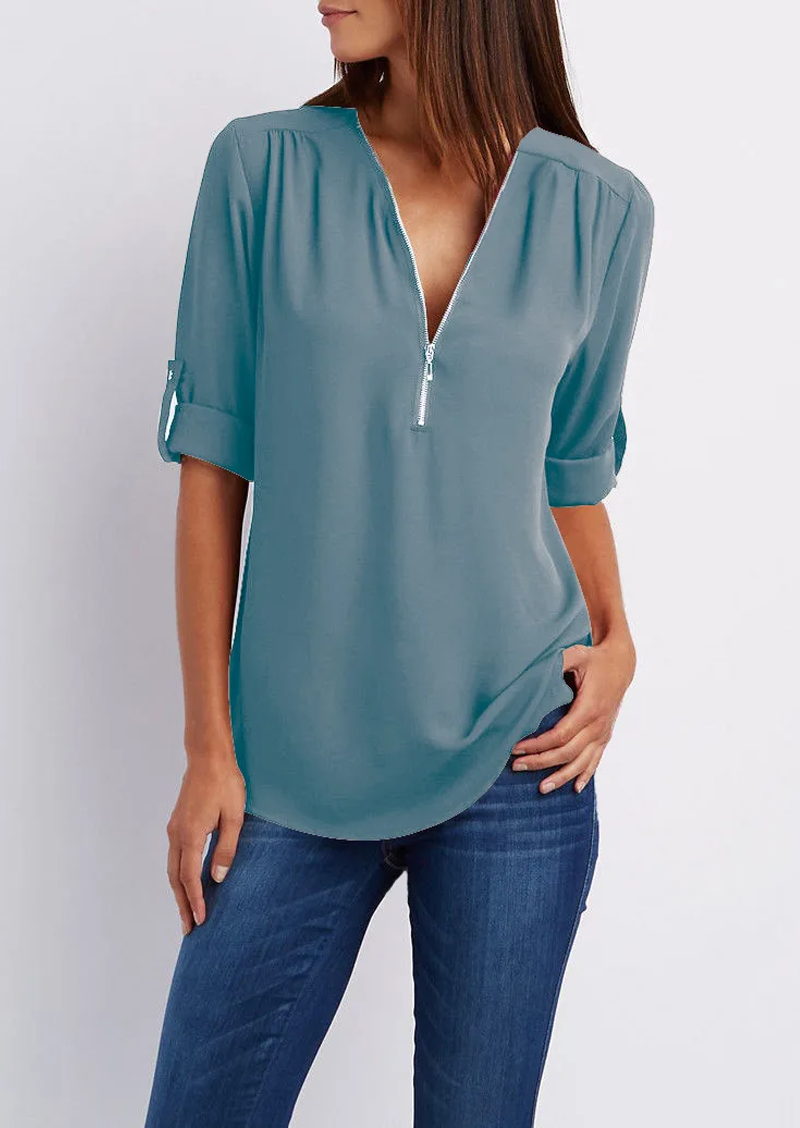 Tina - Blouse with V-neck and zip