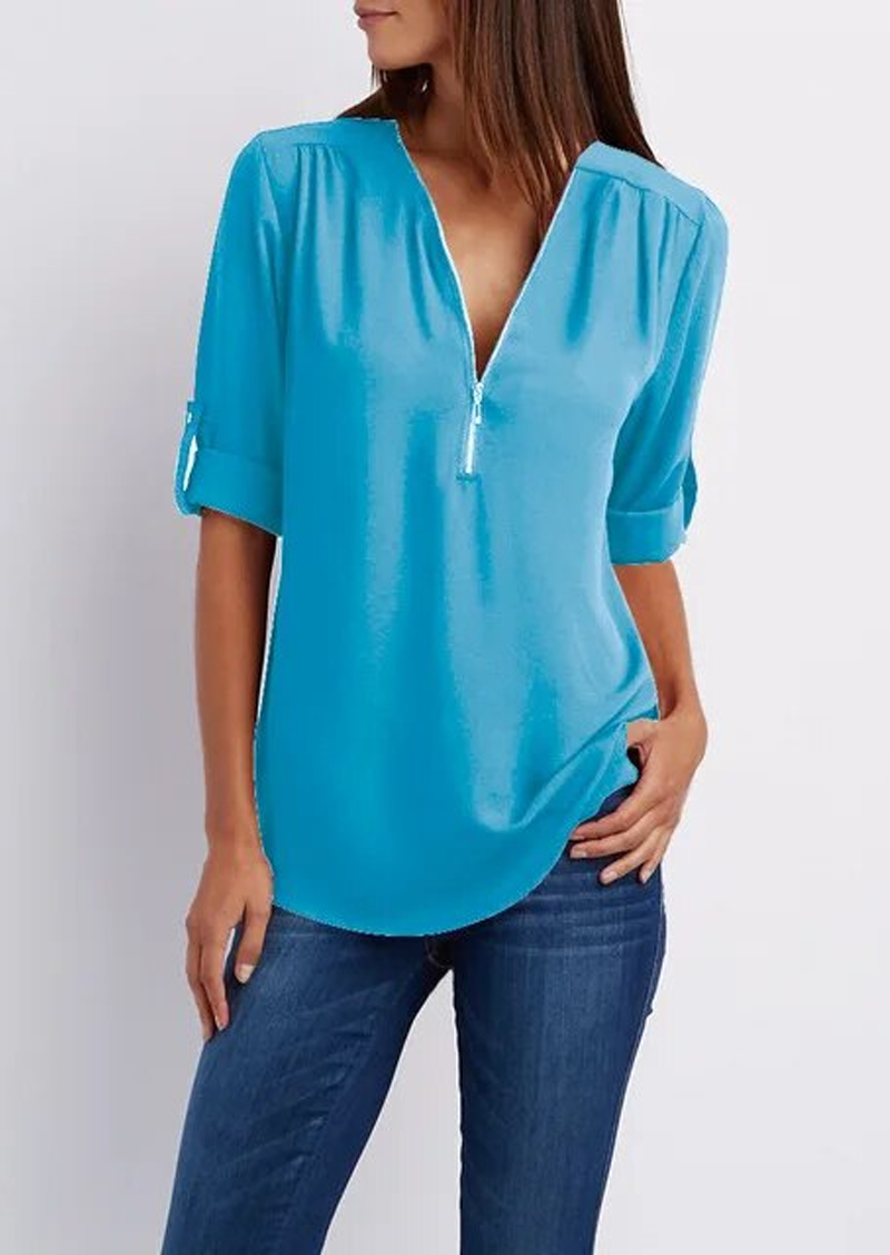 Tina - Blouse with V-neck and zip