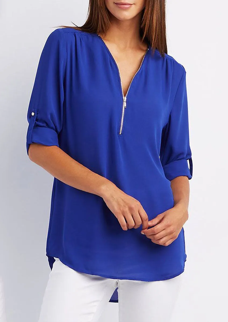 Tina - Blouse with V-neck and zip