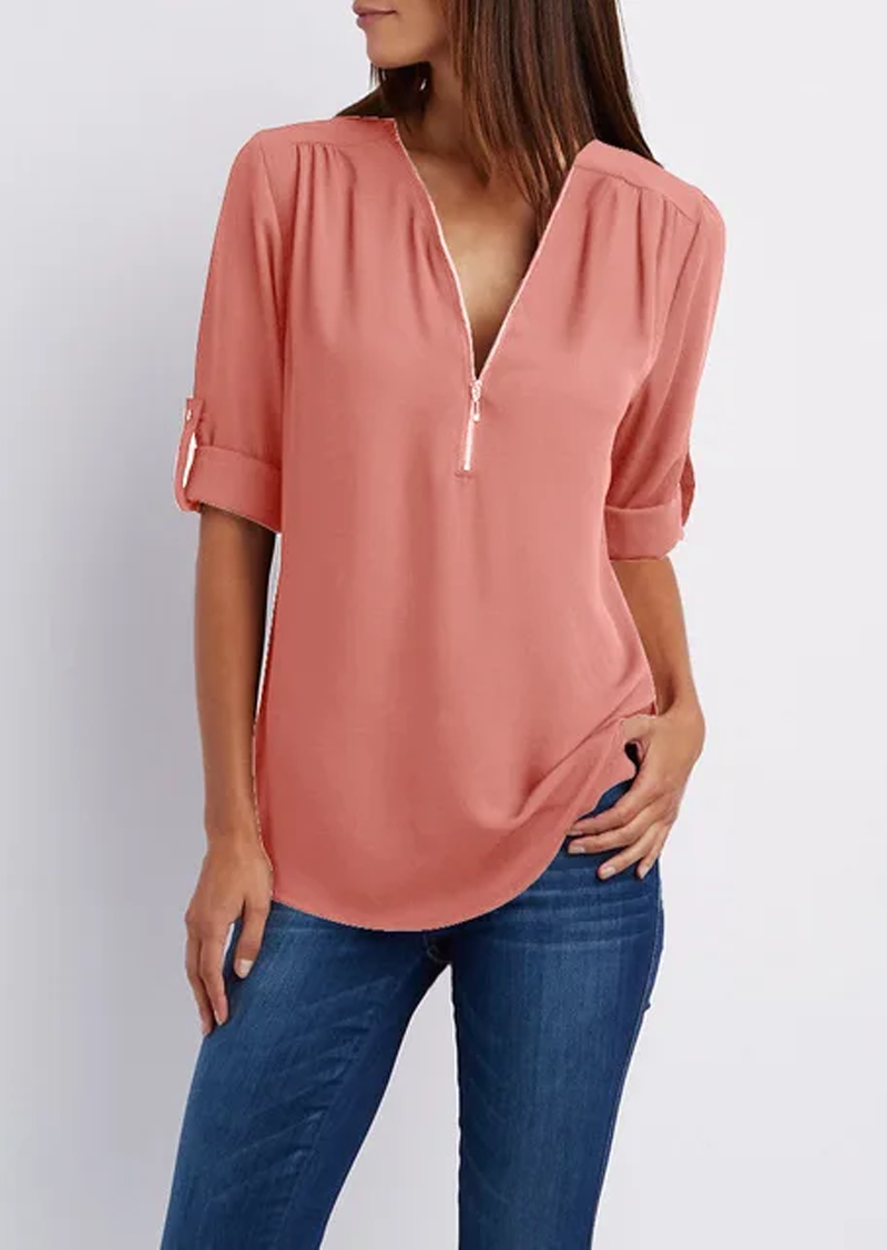 Tina - Blouse with V-neck and zip