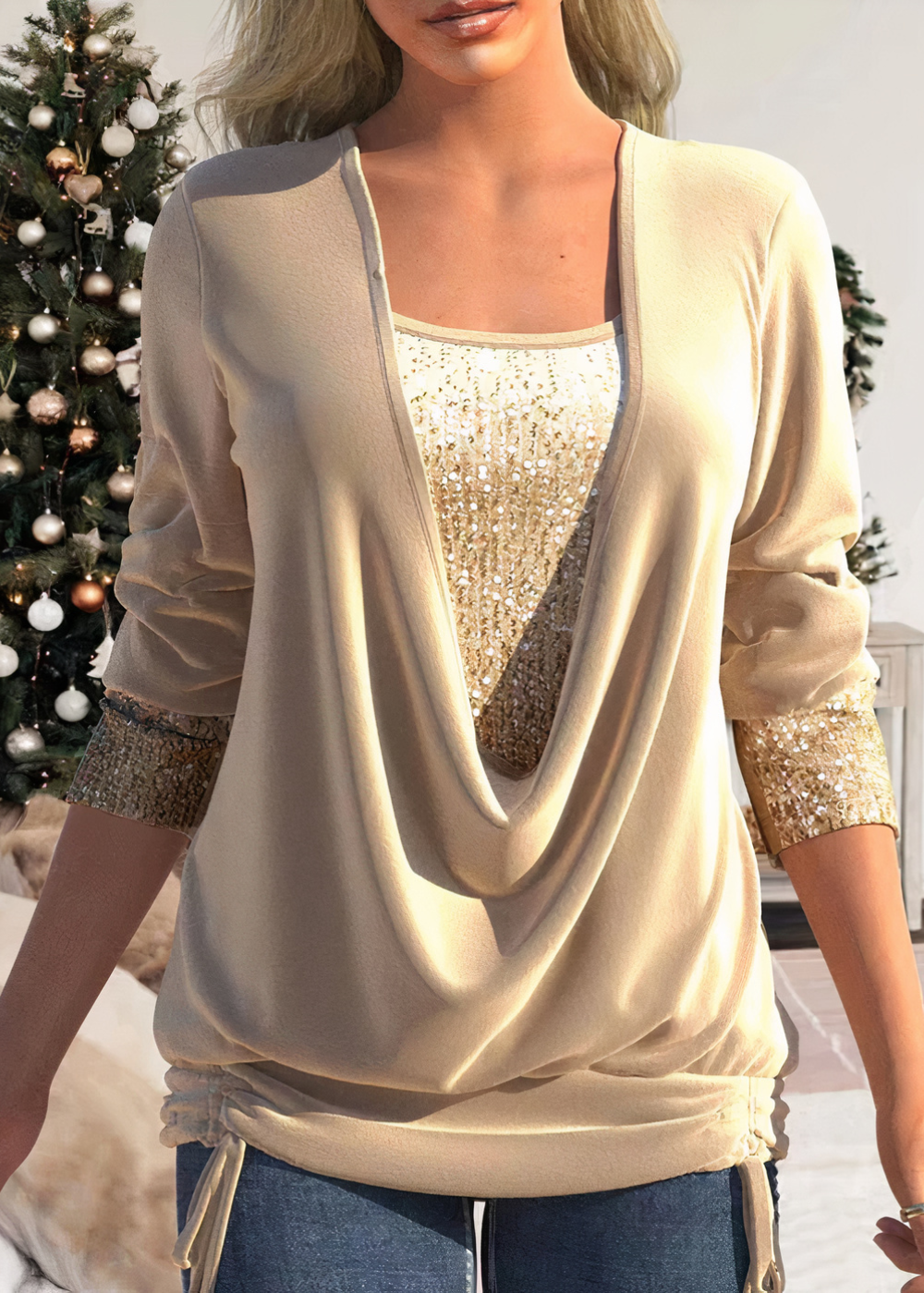 Sarina - Shimmering Sequin Detail Cotton Glitter Blouse