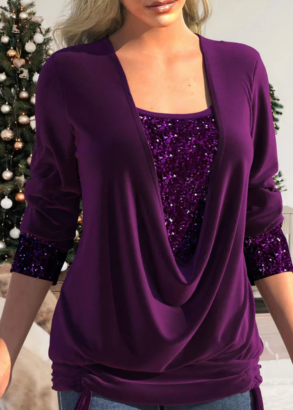 Sarina - Shimmering Sequin Detail Cotton Glitter Blouse