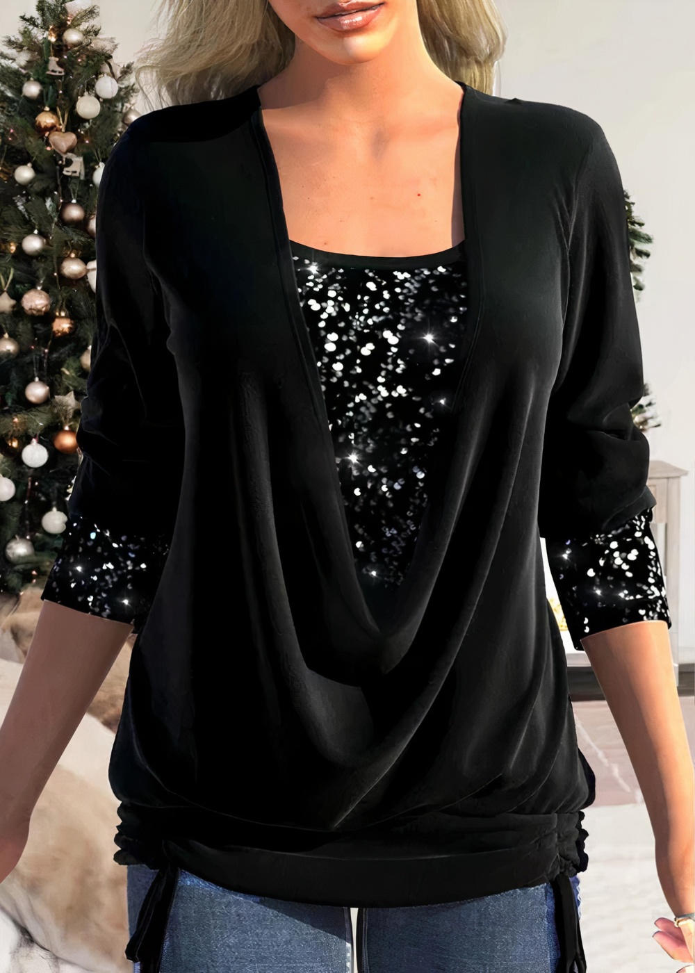 Sarina - Shimmering Sequin Detail Cotton Glitter Blouse