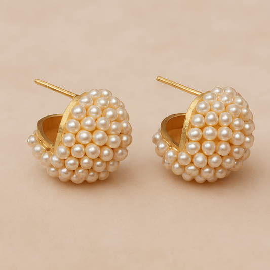 Elegant Inlaid Pearl Gold Earrings