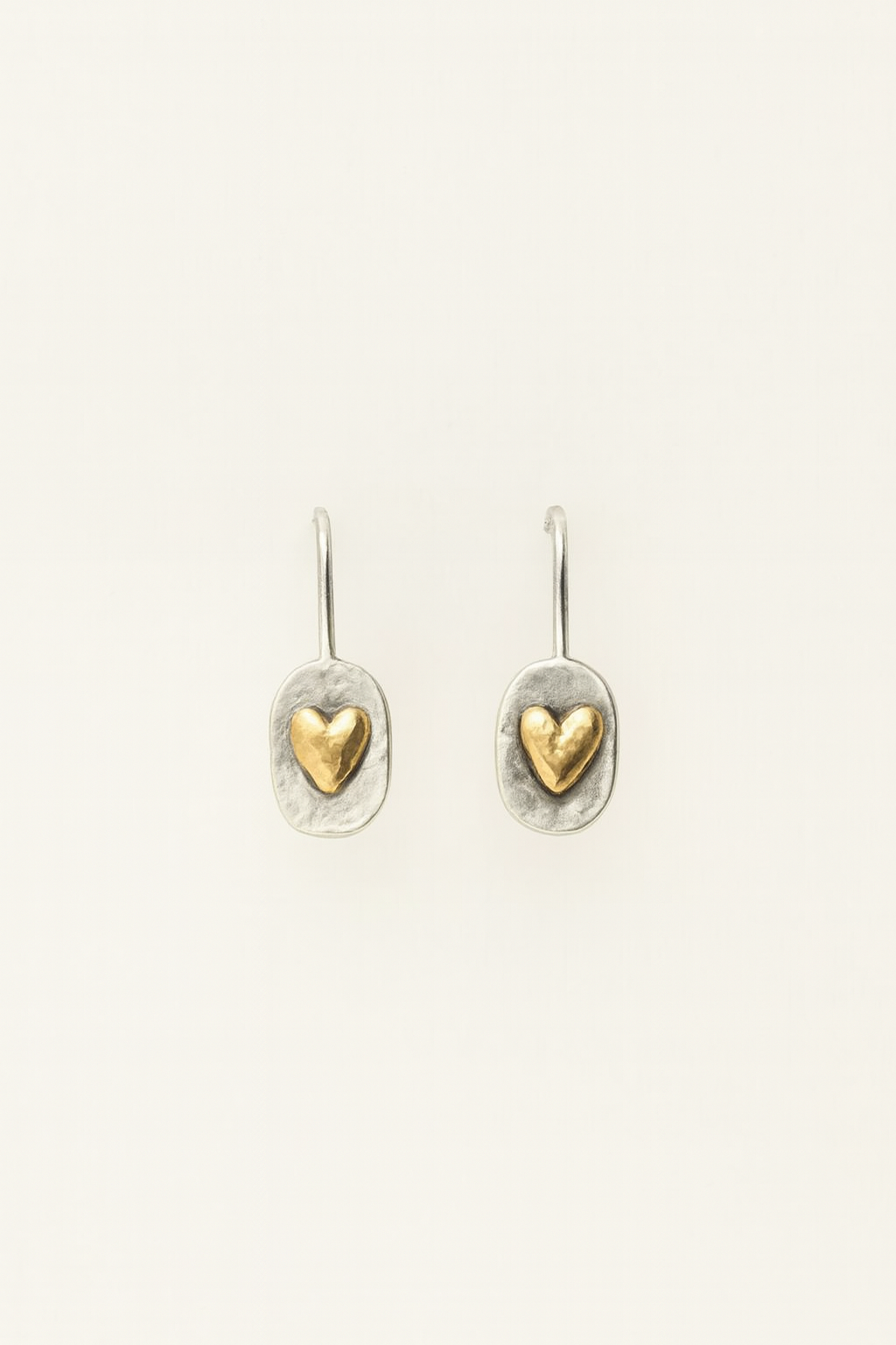 Vintage Golden Heart Silver Earrings