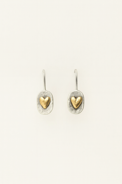 Vintage Golden Heart Silver Earrings