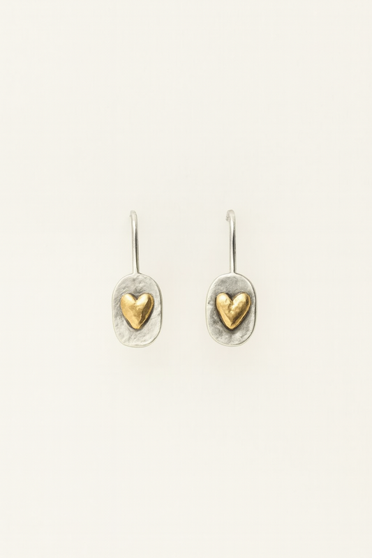 Vintage Golden Heart Silver Earrings