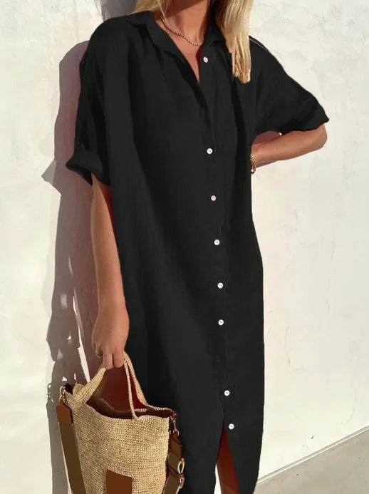 Casual linen blouse dress, perfect for hot weather and stylish summer days.