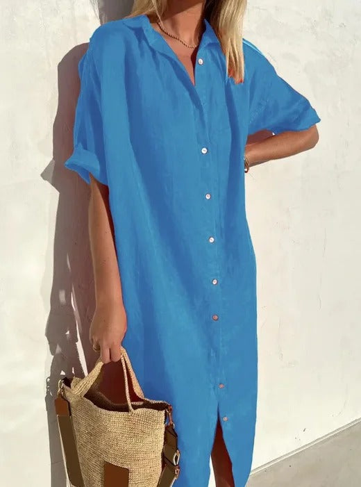 Casual linen blouse dress, perfect for hot weather and stylish summer days.