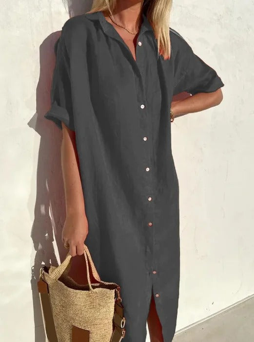 Casual linen blouse dress, perfect for hot weather and stylish summer days.