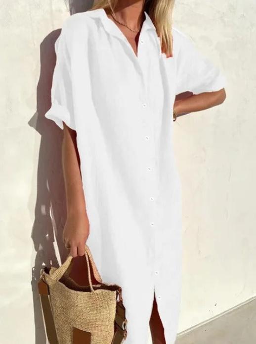 Casual linen blouse dress, perfect for hot weather and stylish summer days.