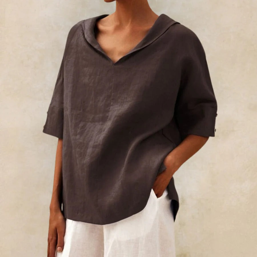 Casual linen shirt for women with a breathable, relaxed fit, perfect for warm weather and versatile styling.