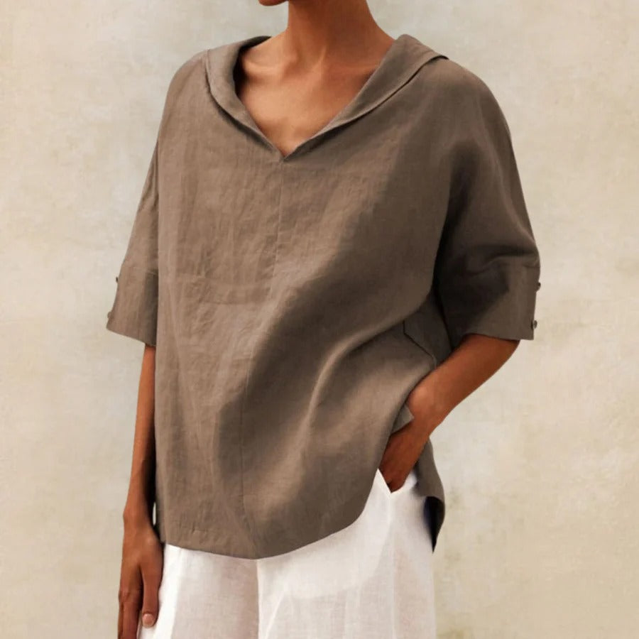 Casual linen shirt for women with a breathable, relaxed fit, perfect for warm weather and versatile styling.