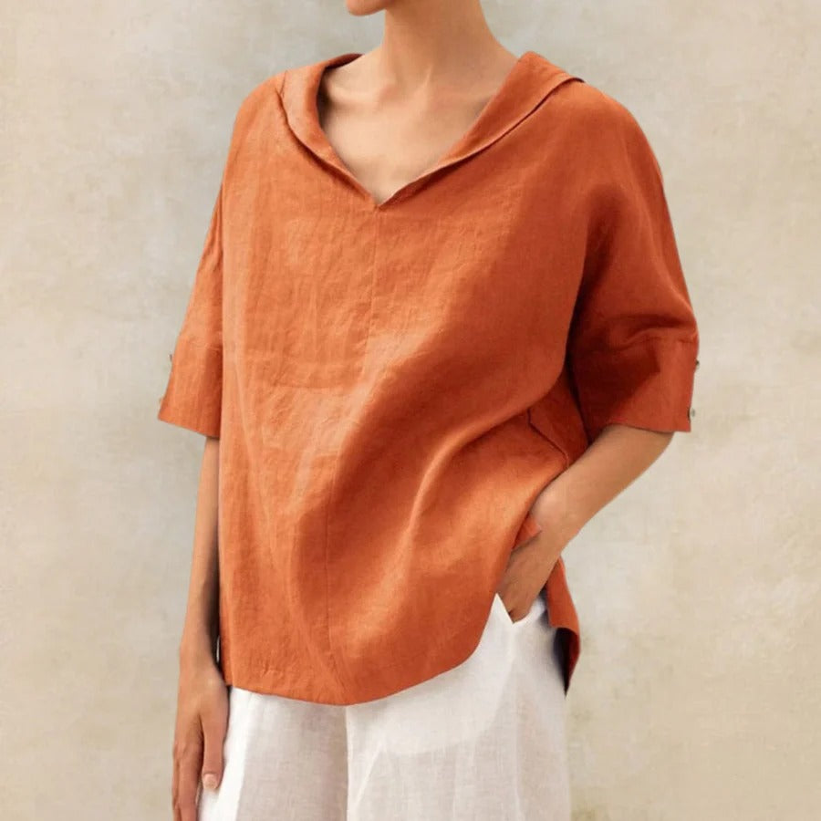 Casual linen shirt for women with a breathable, relaxed fit, perfect for warm weather and versatile styling.