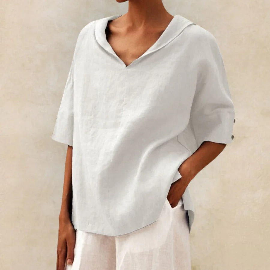 Casual linen shirt for women with a breathable, relaxed fit, perfect for warm weather and versatile styling.