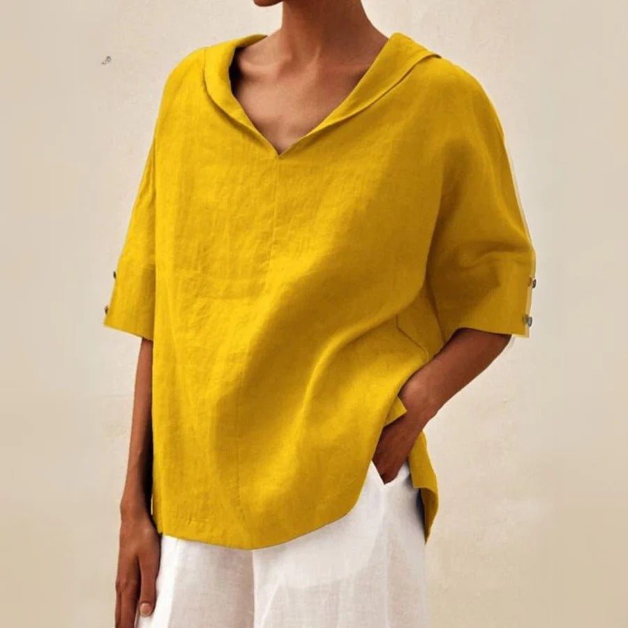 Casual linen shirt for women with a breathable, relaxed fit, perfect for warm weather and versatile styling.