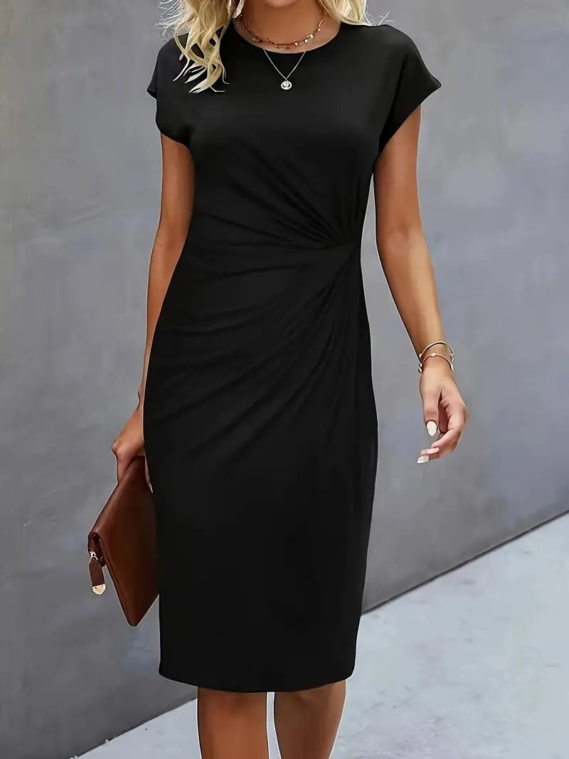 Casual round neck dress offering comfort and style for casual wear.