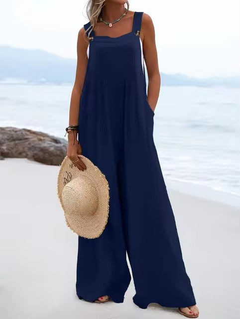 Comfortable wide leg jumpsuit, perfect for summer outings.