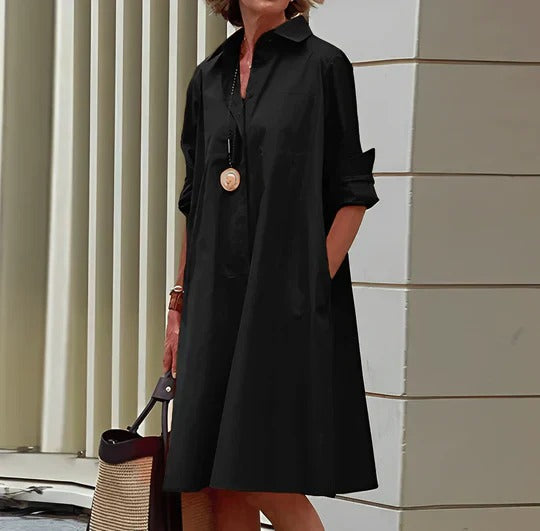 Elegant blouse dress with collar, perfect for both professional and chic casual occasions.