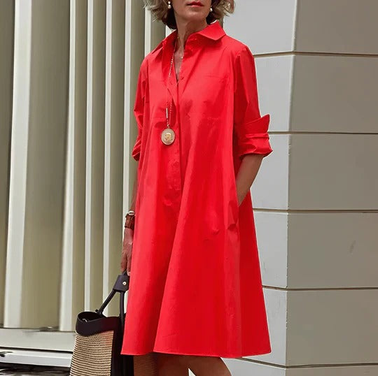 Elegant blouse dress with collar, perfect for both professional and chic casual occasions.