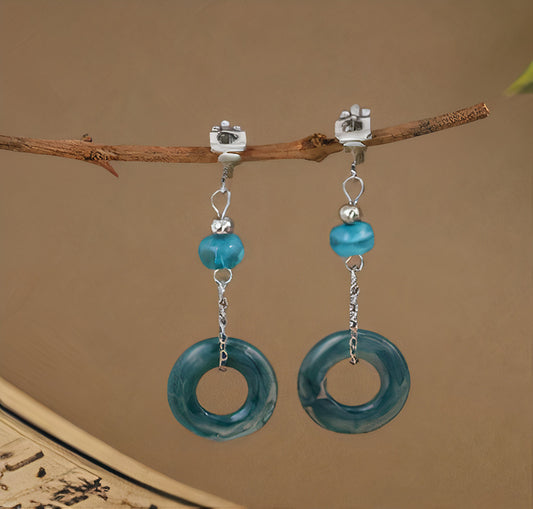 Vintage Light Blue Glass Dangling Earrings