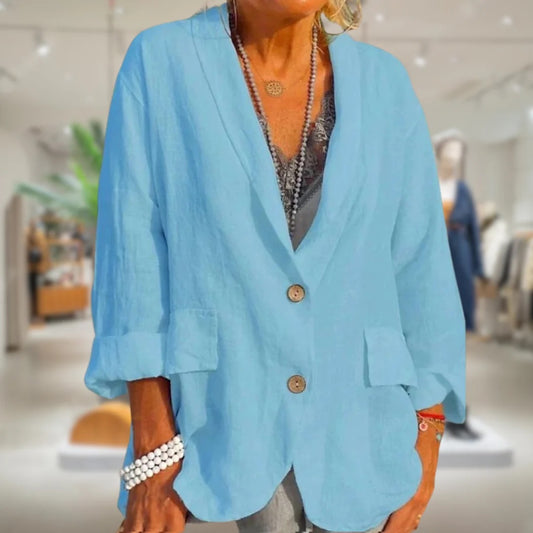 Linen summer jacket for women, offering lightweight comfort and stylish coverage for warm-weather outfits.