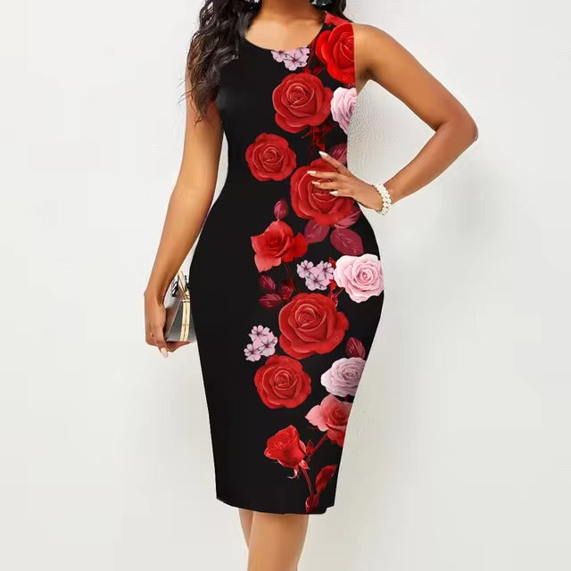 Sleeveless summer dress with print, perfect for warm-weather outings.