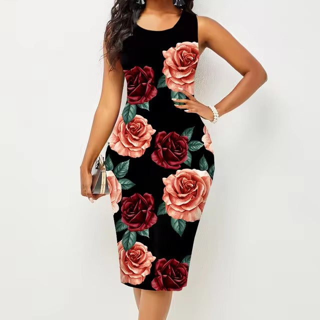 Sleeveless summer dress with print, perfect for warm-weather outings.