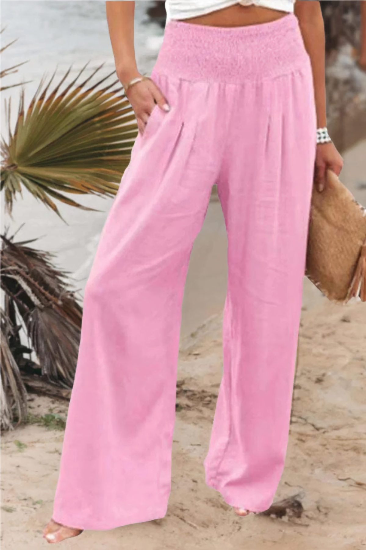 Tyra - High Waisted Palazzo Pants in Cotton and Linen