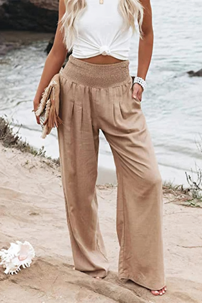 Tyra - High Waisted Palazzo Pants in Cotton and Linen