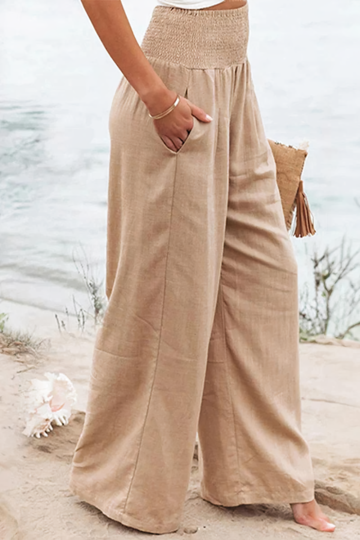 Tyra - High Waisted Palazzo Pants in Cotton and Linen