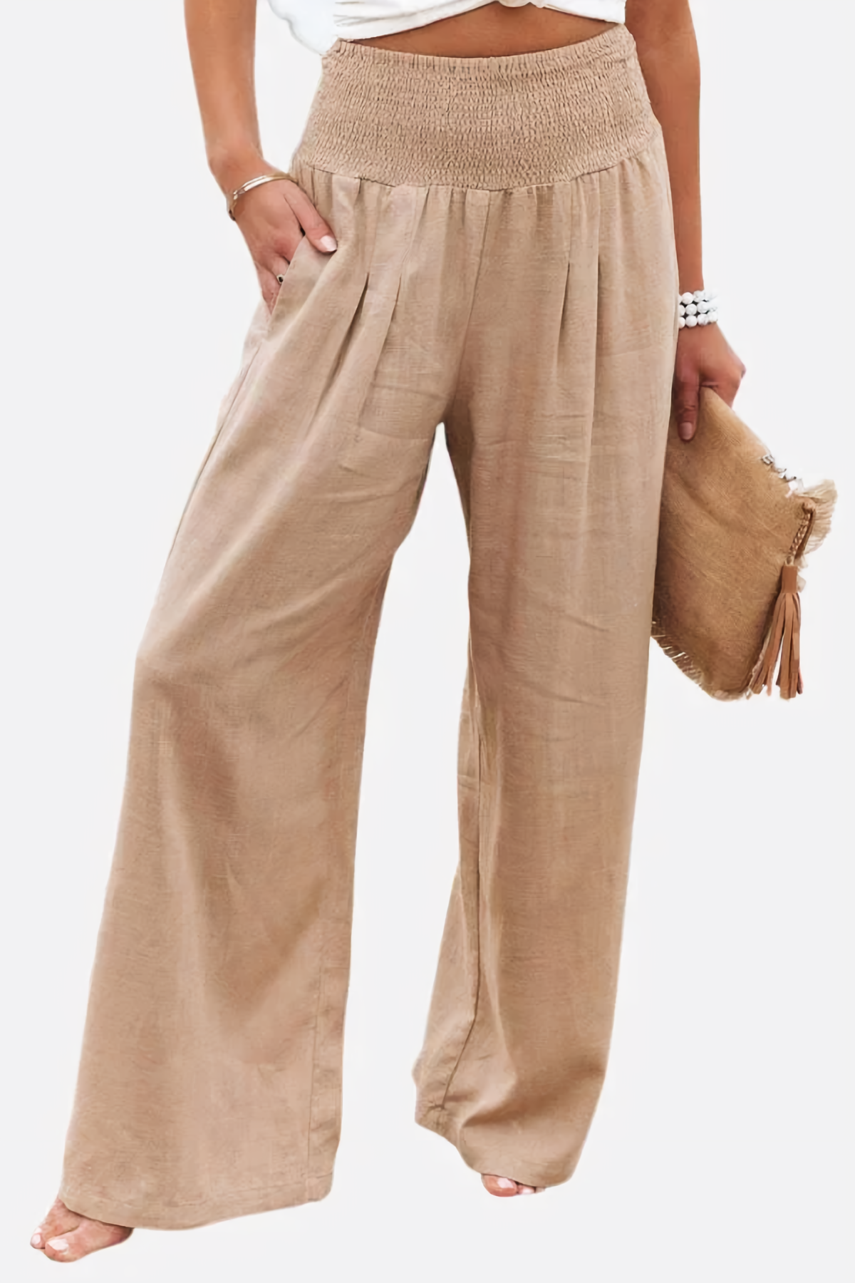 Tyra - High Waisted Palazzo Pants in Cotton and Linen