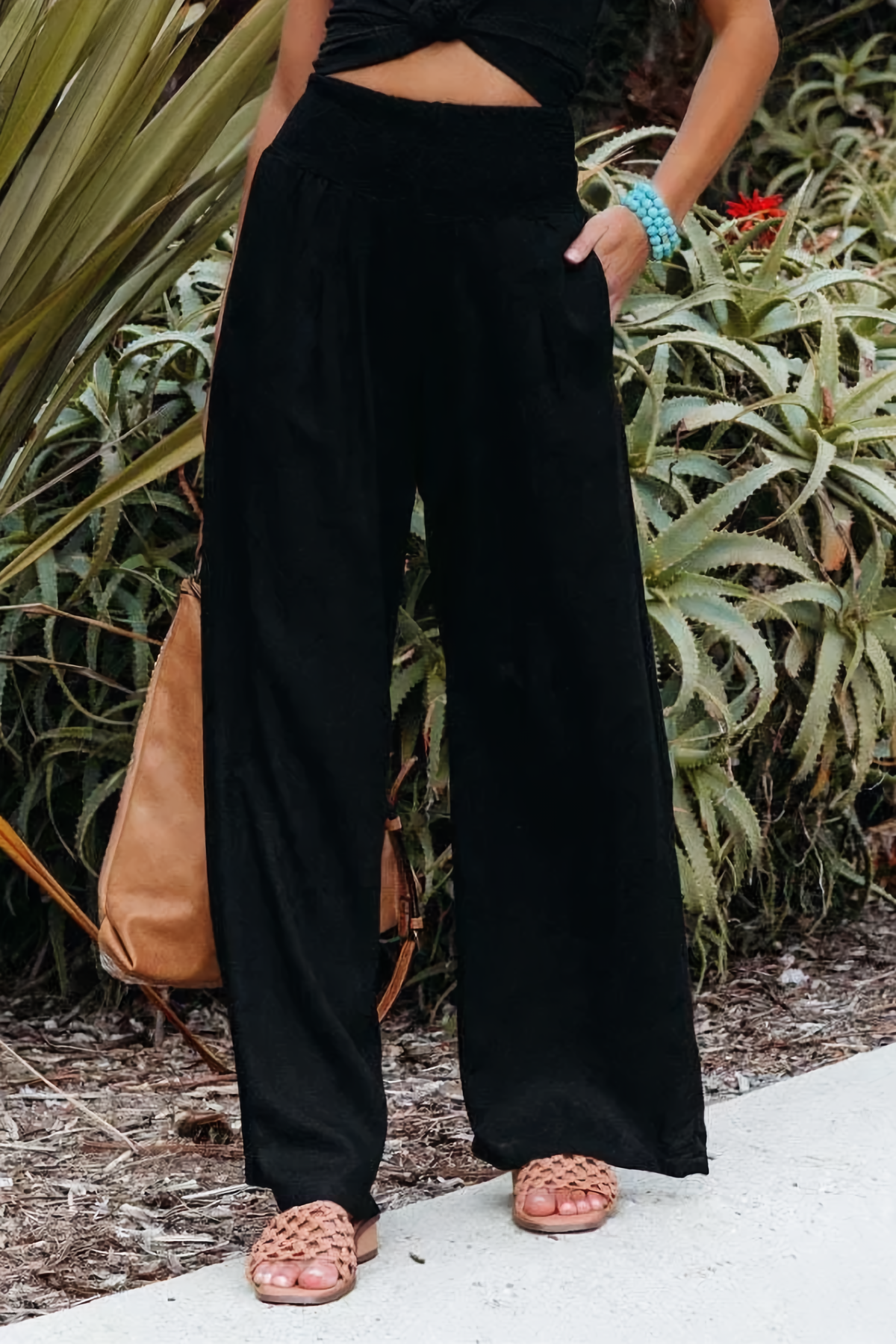 Tyra - High Waisted Palazzo Pants in Cotton and Linen