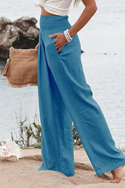 Tyra - High Waisted Palazzo Pants in Cotton and Linen