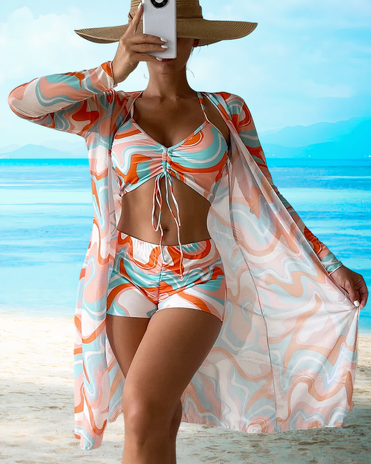 Yeva - Bandage High Waist Bikini Set & Cover-Up