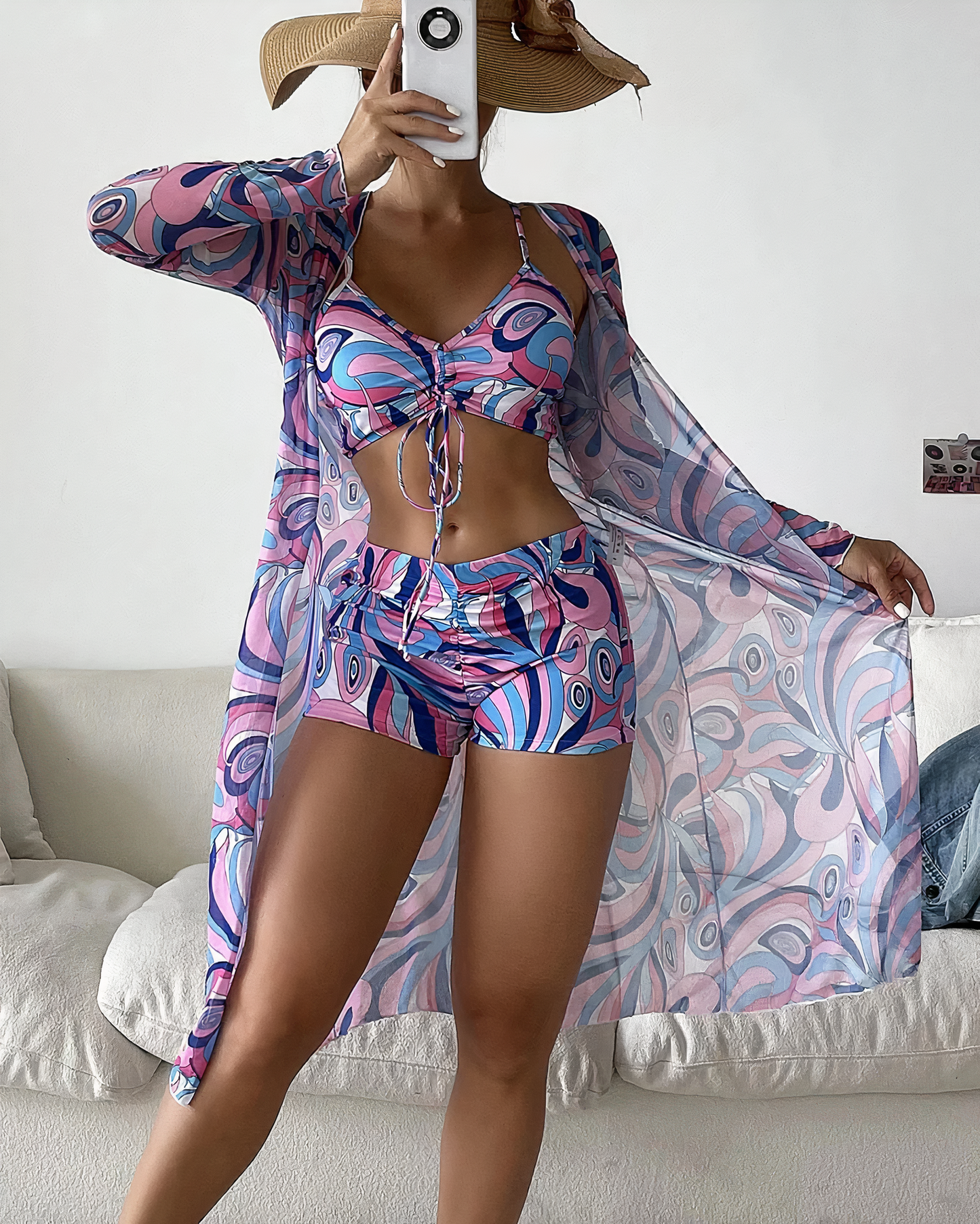 Yeva - Bandage High Waist Bikini Set & Cover-Up